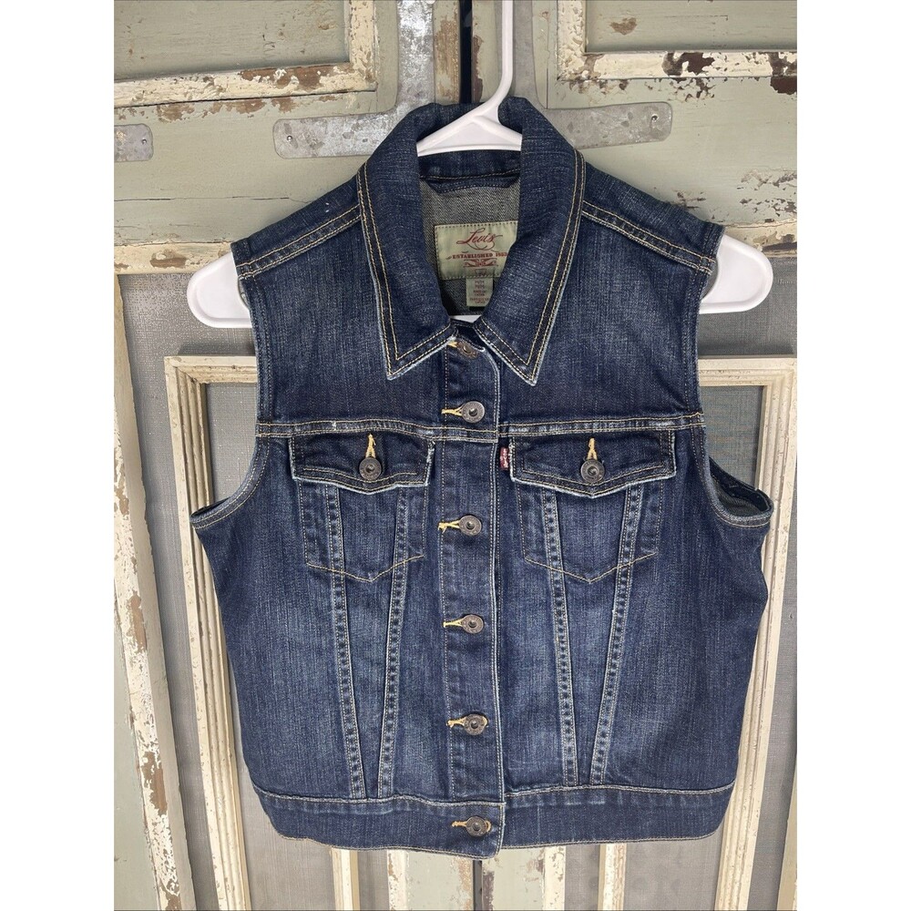 Levi’s Denim Vest Blue Sleeveless Classic Trucker Casual Womens Medium - Picture 1 of 11